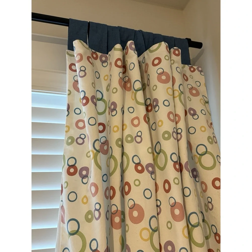 Custom Made Lined Tab Top Window Panels (2) 72Wx68L Colorful